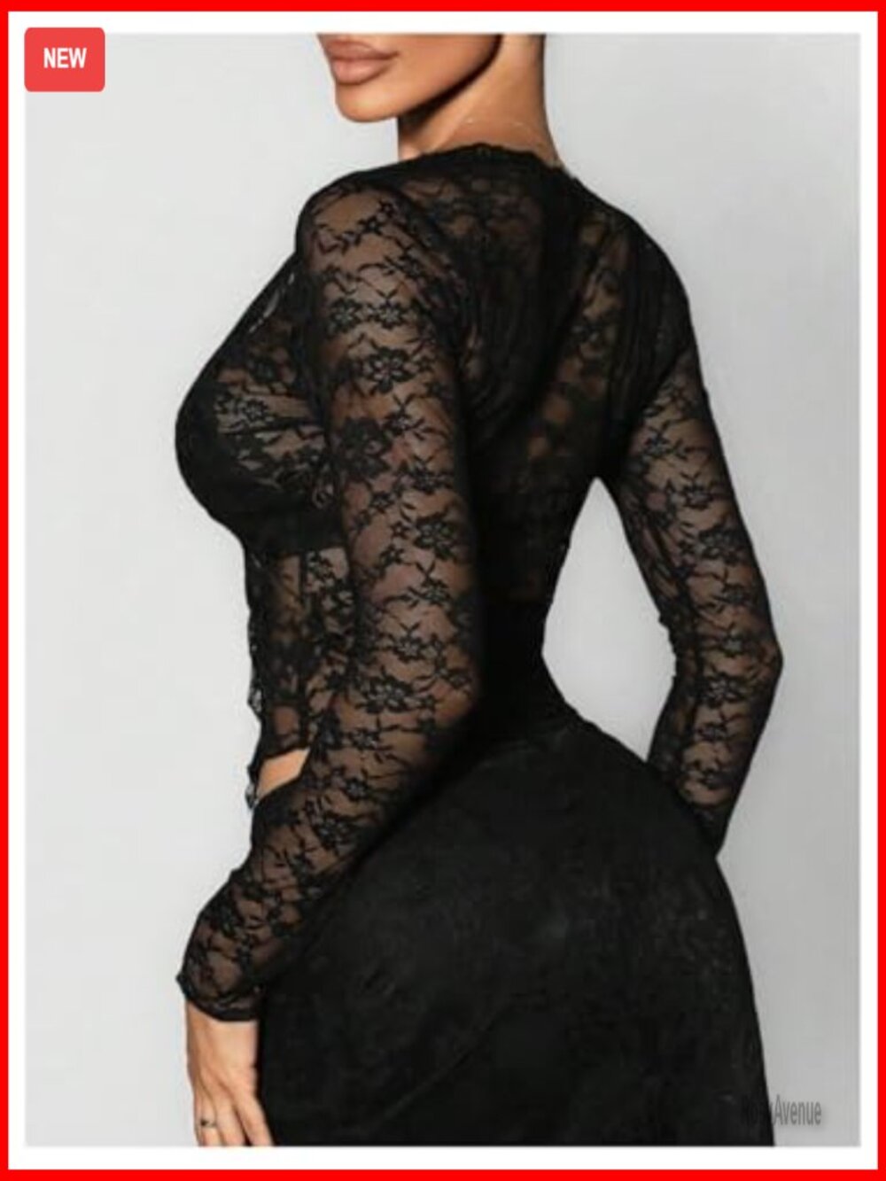 Lace Tie Front Crop Top Ruffled Long Sleeve Sheer Mesh Blouse Sexy - Picture 2 of 5